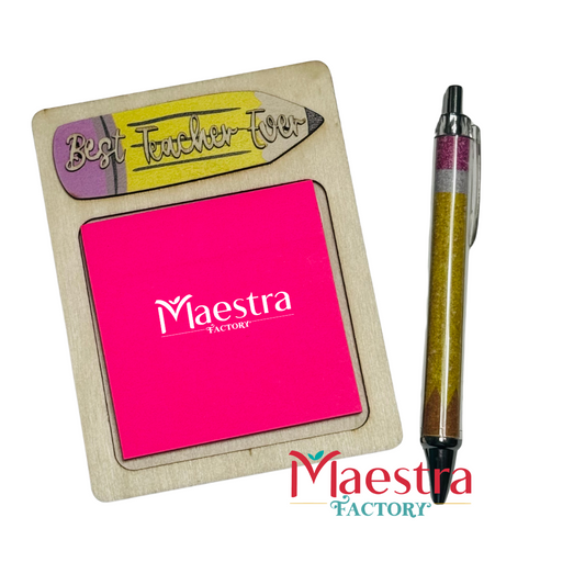 Juego de soporte para notas adhesivas post it notes y bolígrafo para maestras | Pen and sticky note holder set for teachers