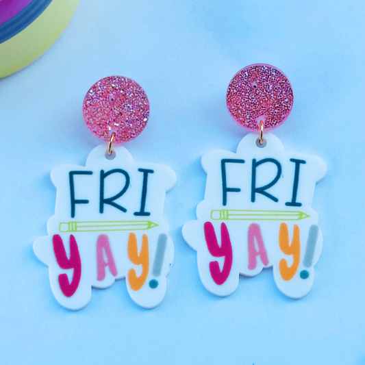 Aretes para maestras celebrando los viernes | Pantallas Fri-yay earrings