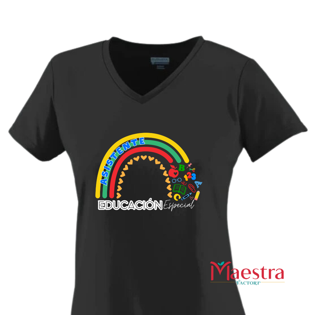 ASISTENTE EDUCACIÓN ESPECIAL | camiseta estampada para asistentes de maestras con diseño de arcoíris para el regreso a clases