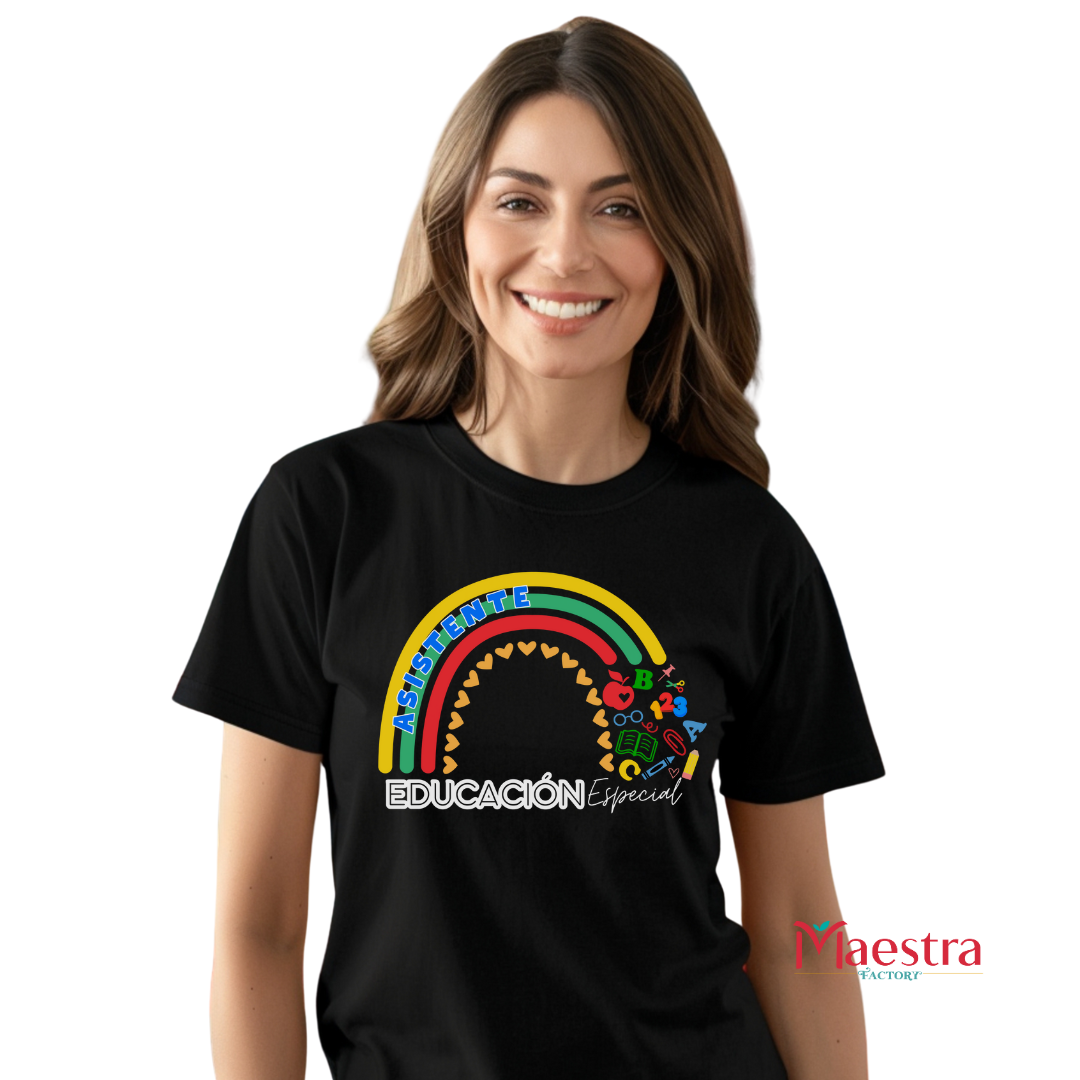 ASISTENTE EDUCACIÓN ESPECIAL | camiseta estampada para asistentes de maestras con diseño de arcoíris para el regreso a clases