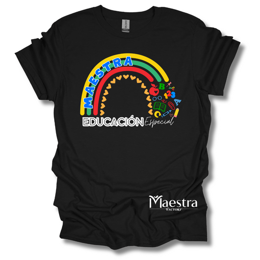 MAESTRA EDUCACIÓN ESPECIAL | camiseta estampada para maestras con diseño de arcoíris para el regreso a clases