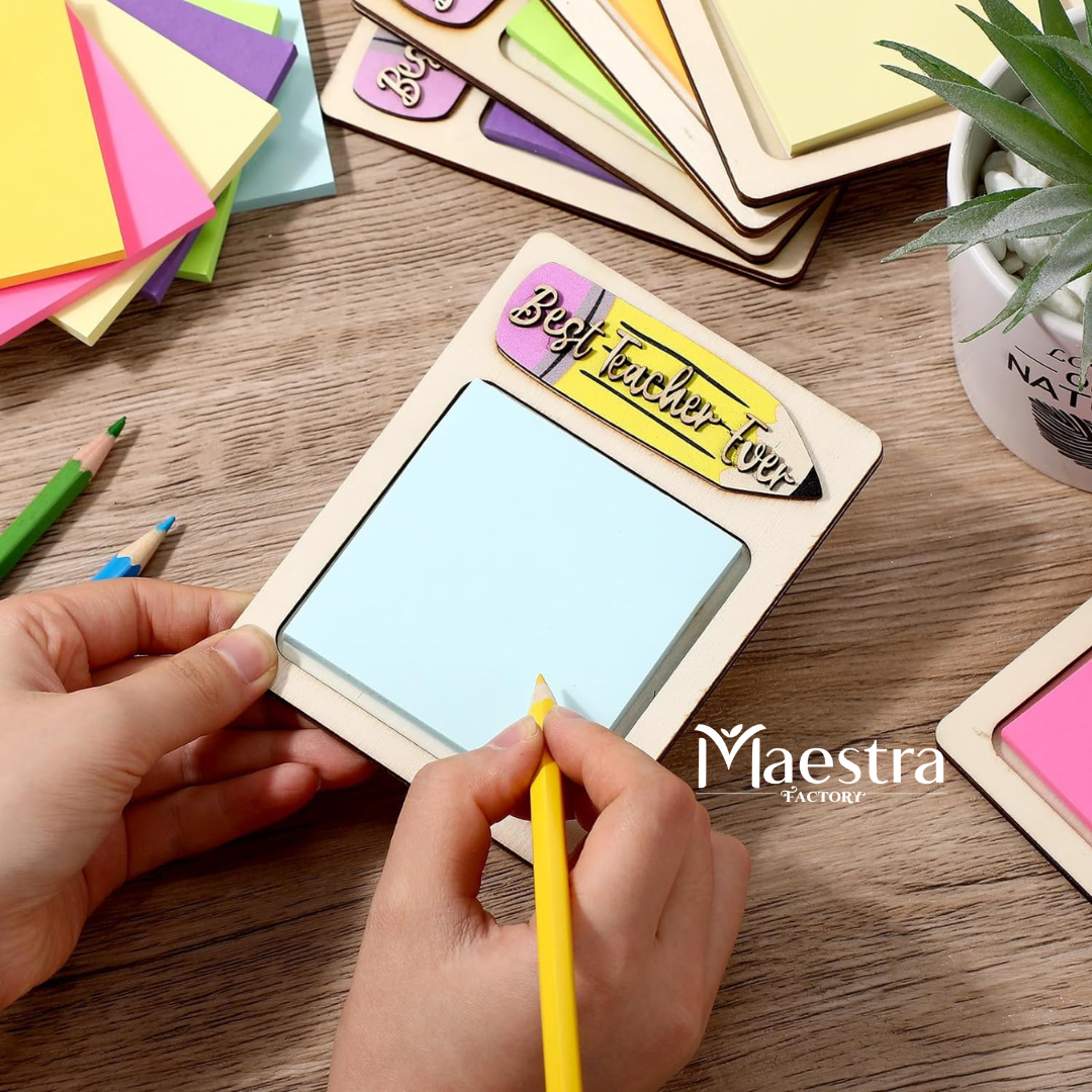 Juego de soporte para notas adhesivas post it notes y bolígrafo para maestras | Pen and sticky note holder set for teachers